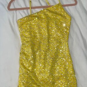 H:ours yellow sequined asymmetrical mini dress